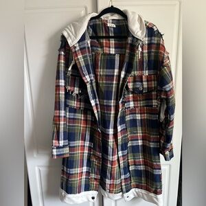 POL Multicolor Plaid Hooded Button Down Shirt